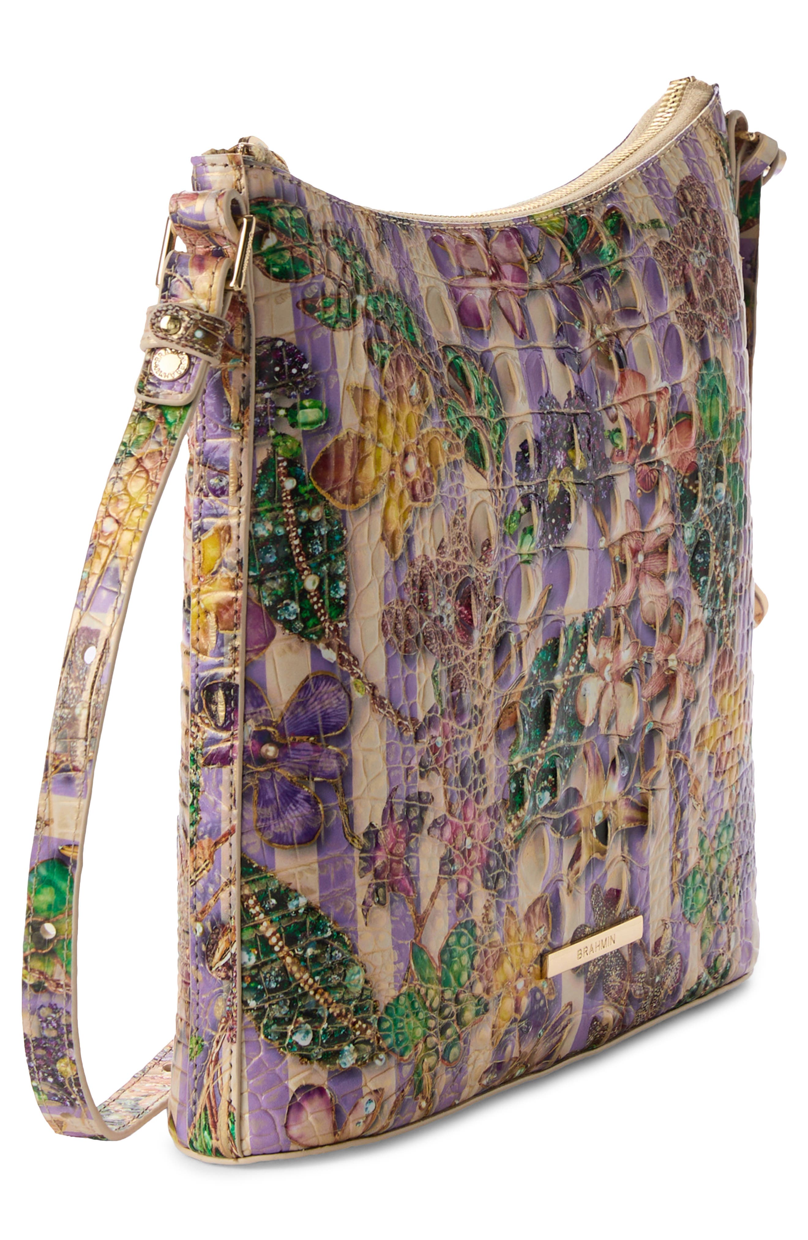 Brahmin Katie Croc Embossed Leather Crossbody Bag, Alternate, color, Pinstripe Petals