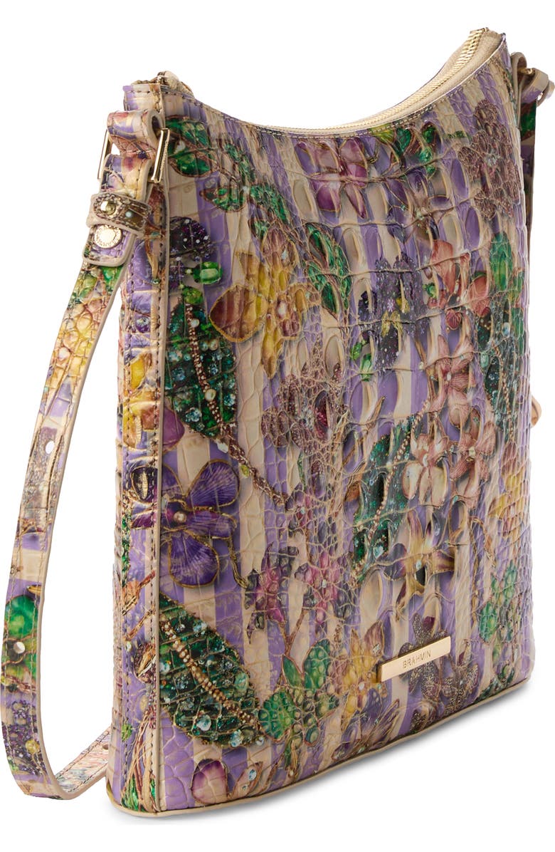 Brahmin Katie Croc Embossed Leather Crossbody Bag, Alternate, color, Pinstripe Petals
