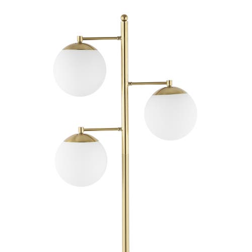 Jonathan Y Ellie 66" 3-light Modern Vintage Iron Led Floor Lamp, Brass Gold/white In Brass Gold