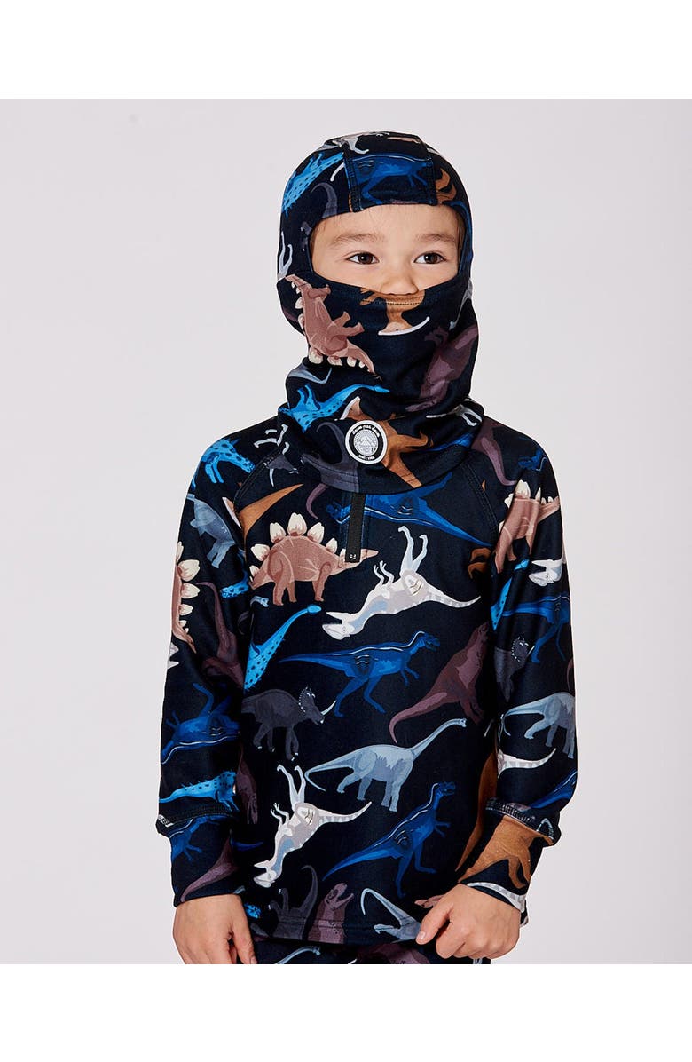 Deux par Deux Brushed Jersey Balaclava Dinosaur, Main, color, Black