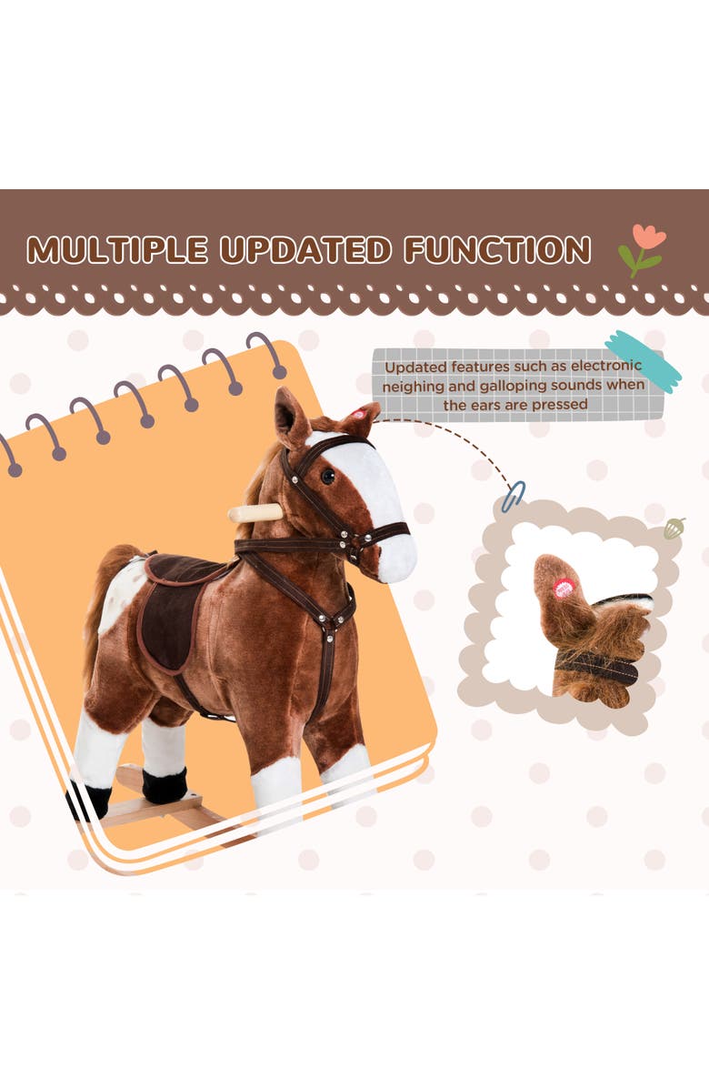 Qaba Kids Plush Toy Rocking Horse with Realistic Sounds, Alternate, color, Brown