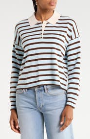 1.STATE Striped Long Sleeve Polo
