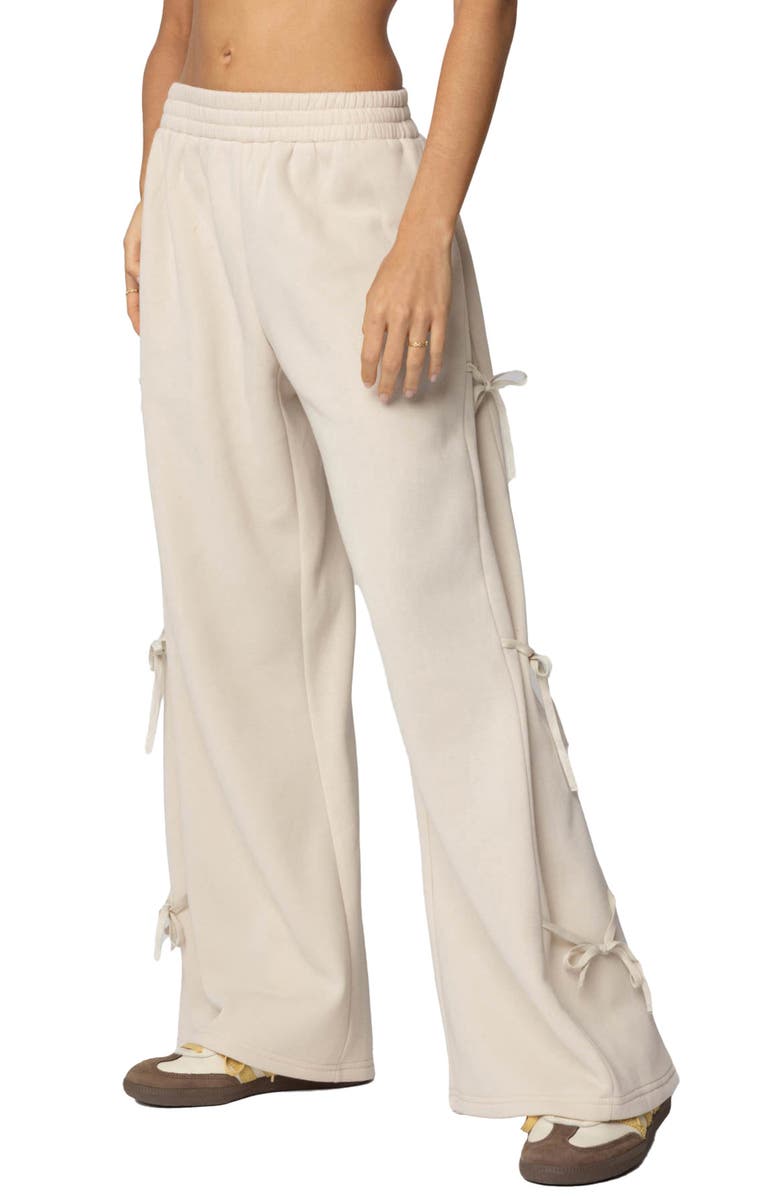EDIKTED Claudette Bow Wide Leg Sweatpants, Alternate, color, Cream