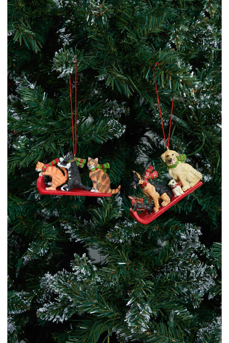 Cats & Dogs Sled Ornaments, A/2, Alternate, color, brown