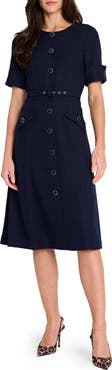 Tahari ASL Metallic Tweed Belted Dress
