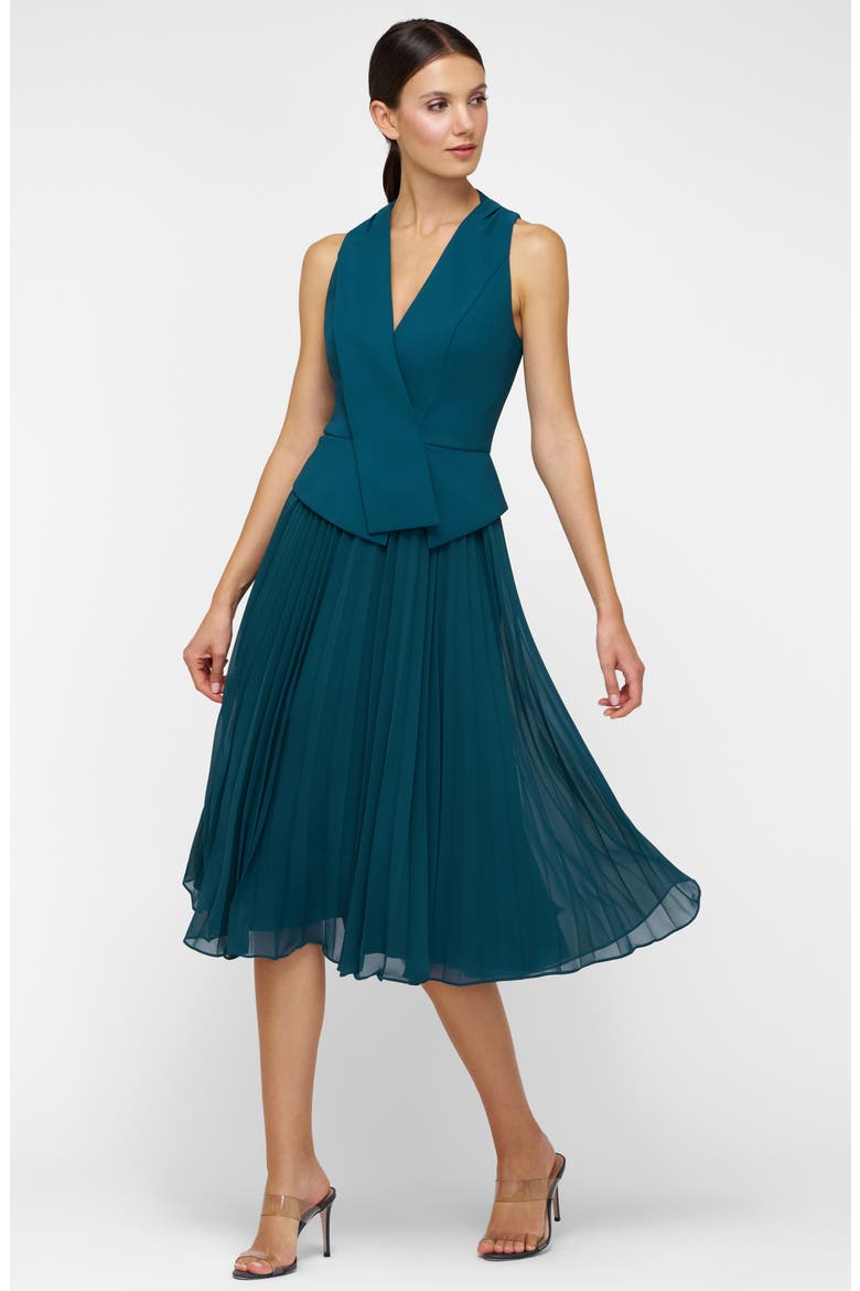 Orella Pleated Mixed Media Cocktail Dress, Alternate, color, INK