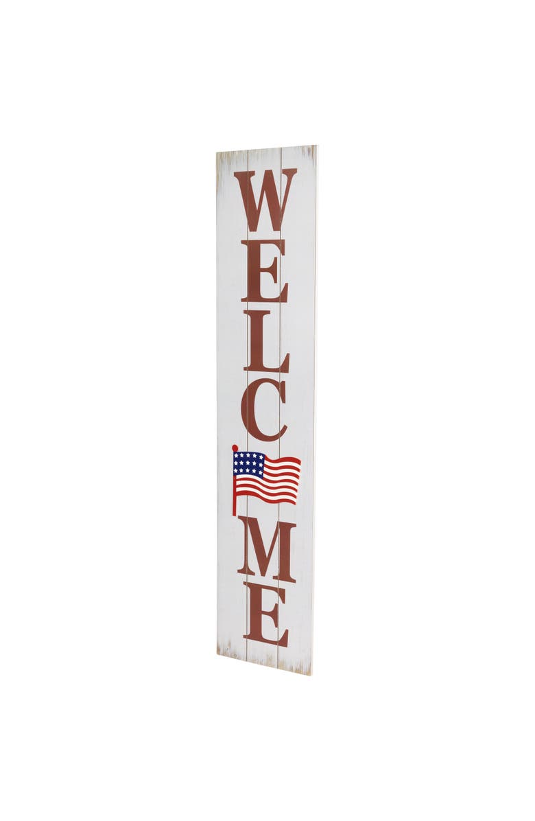 Northlight Welcome USA Flag Americana Wooden Porch Board Sign Decoration - 36", Alternate, color, White