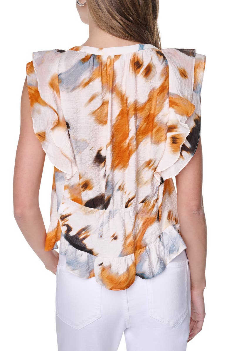 DKNY Flutter Sleeve Floral Print Shirt, Alternate, color, Sunburst Floral