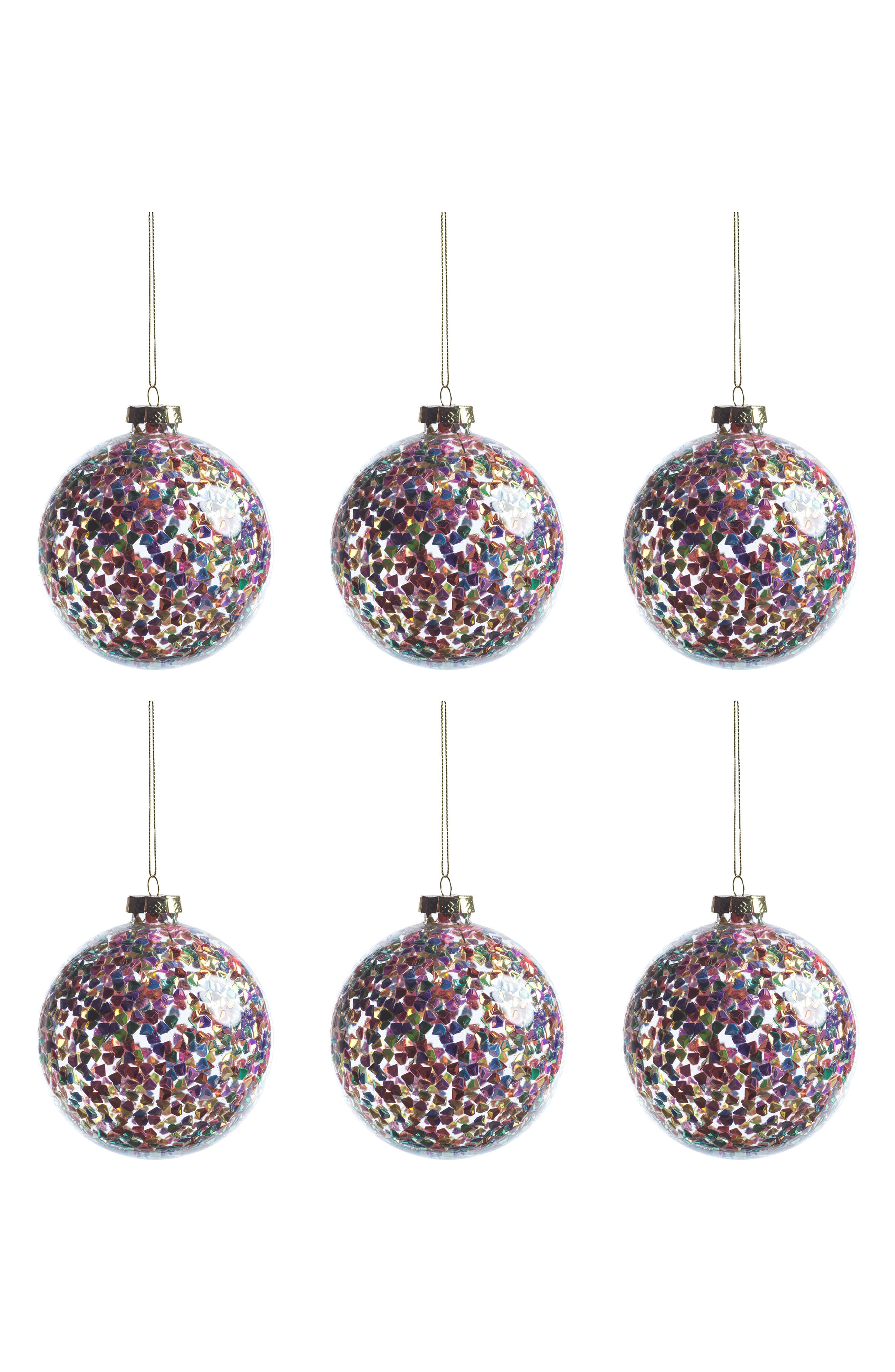 Zodax Set of 6 Multicolor Sequin Medium Glass Ball Ornaments