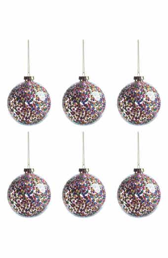 Zodax Set of 6 Multicolor Sequin Medium Glass Ball Ornaments