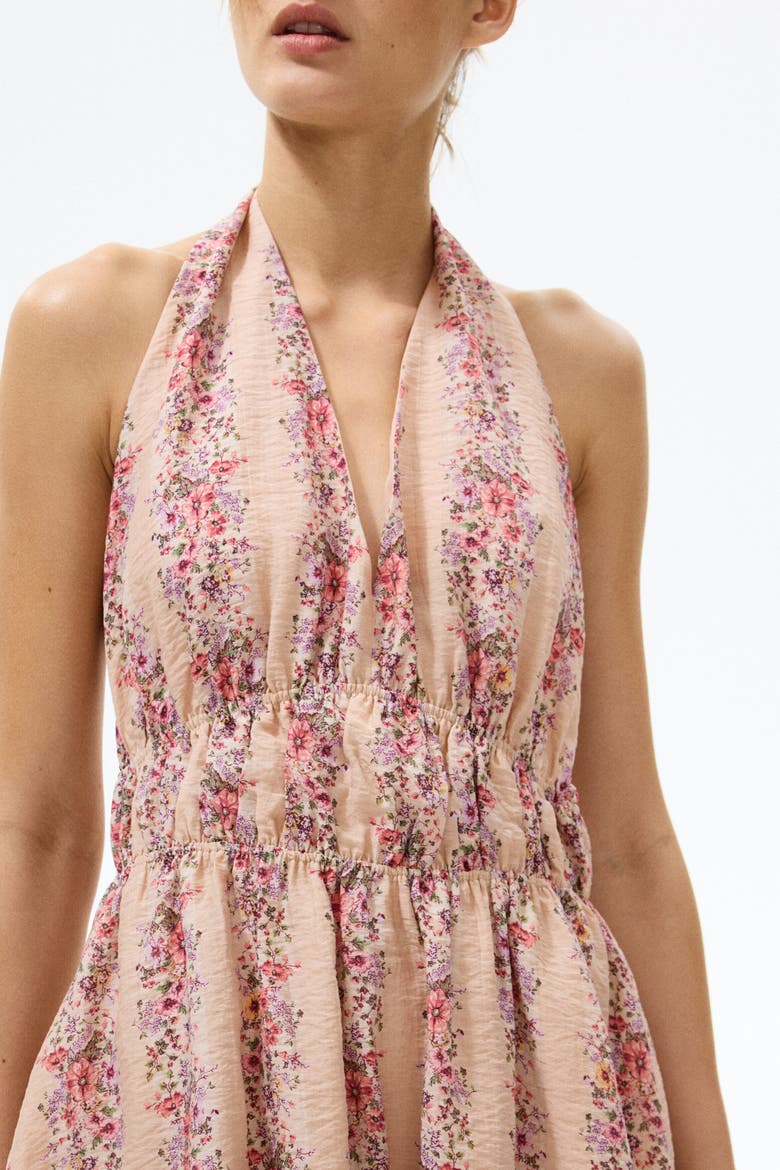 Flared-skirt Halterneck Dress, Alternate, color, Light dusty pink/floral