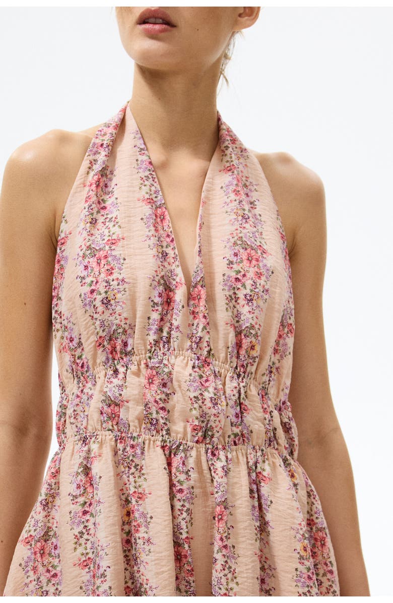 H&M Flared-skirt Halterneck Dress, Alternate, color, Light Dusty Pink/Floral