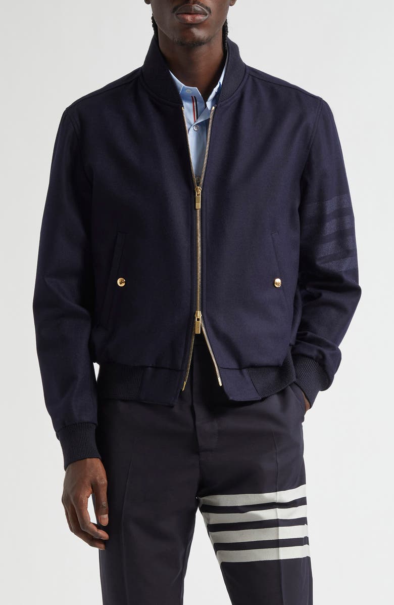 Thom Browne 4-Bar Wool & Cashmere Bomber Jacket, Main, color, Navy