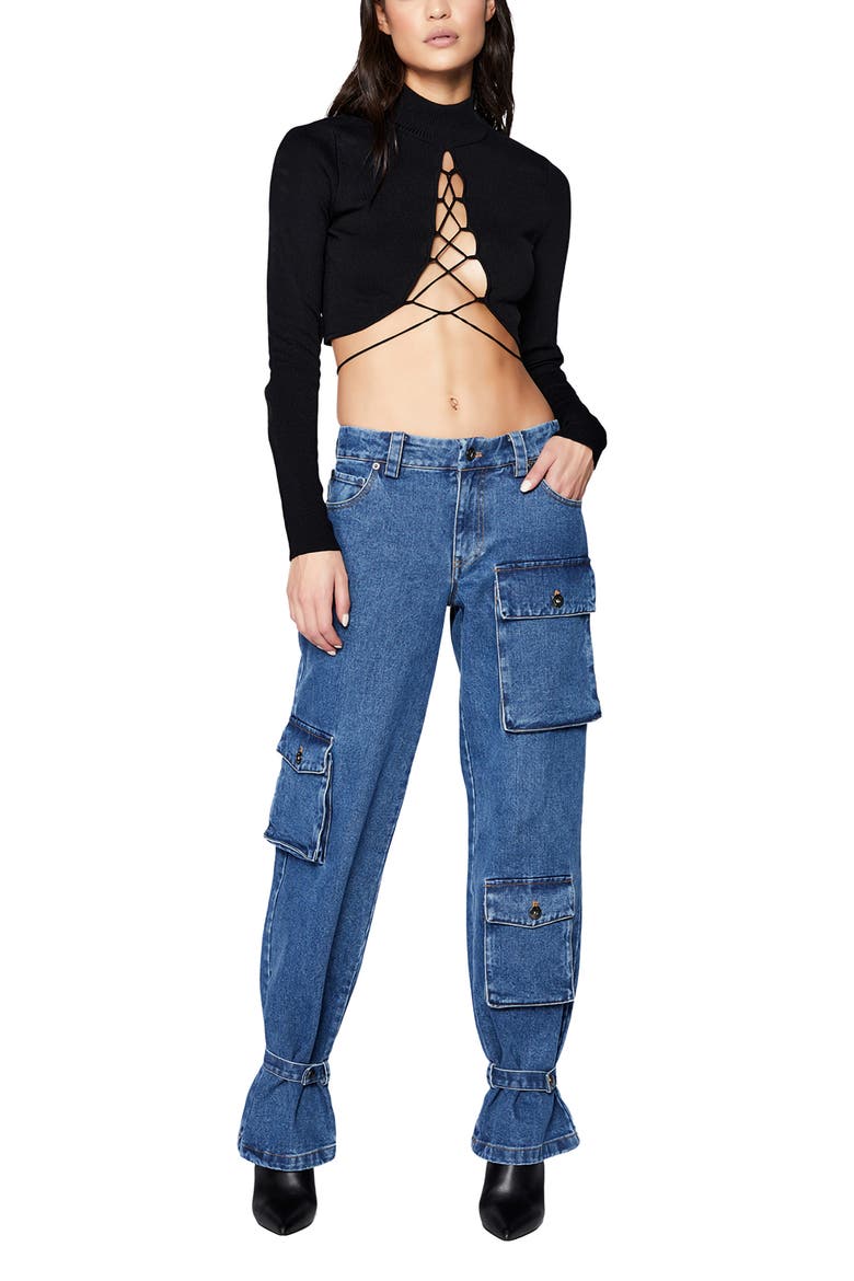 Safia Mock Neck Crop Top, Alternate, color, BLACK