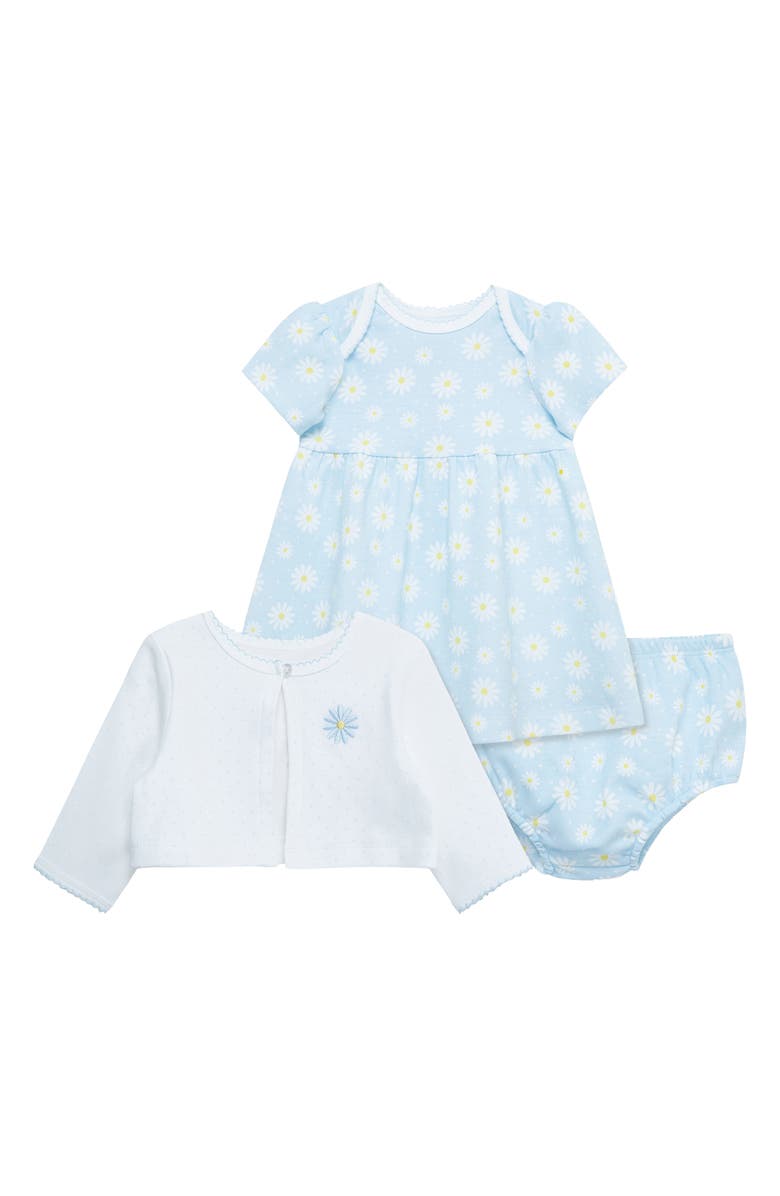 Little Me Daisy Dot Dress, Bloomers & Cardigan Set, Main, color, 