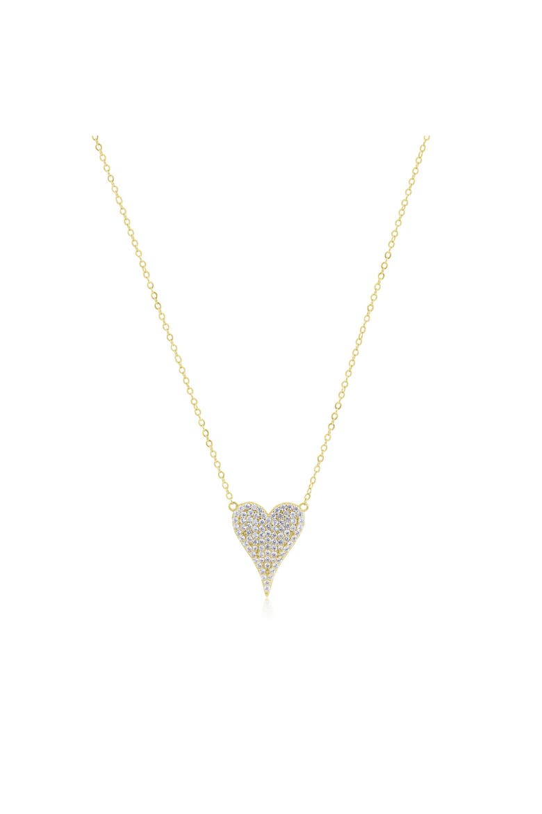 Large CZ Pave Single Heart Necklace, Main, color, Gold Plated Sterling Silver