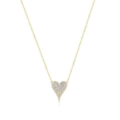 Large CZ Pave Single Heart Necklace
