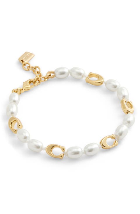 Faux Pearl Logo Charm Bracelet