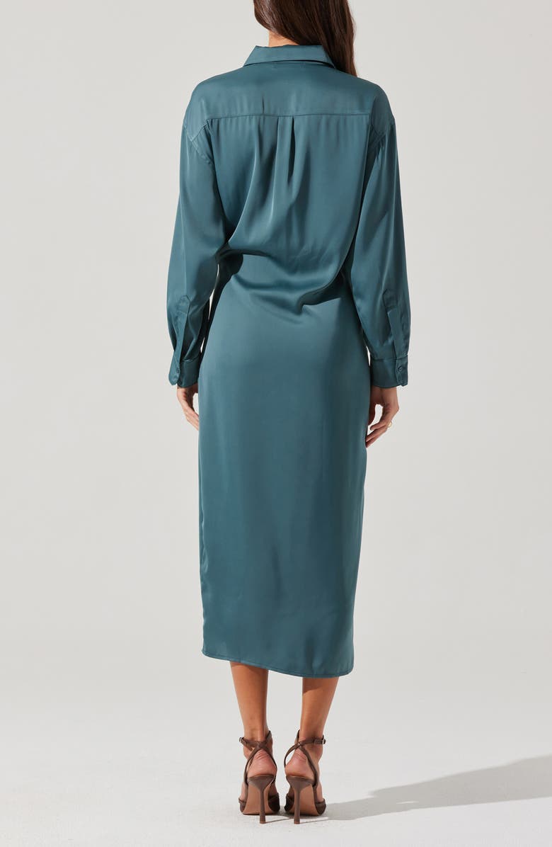 ASTR the Label Ira Long Sleeve Satin Shirtdress, Alternate, color, Dark Sage