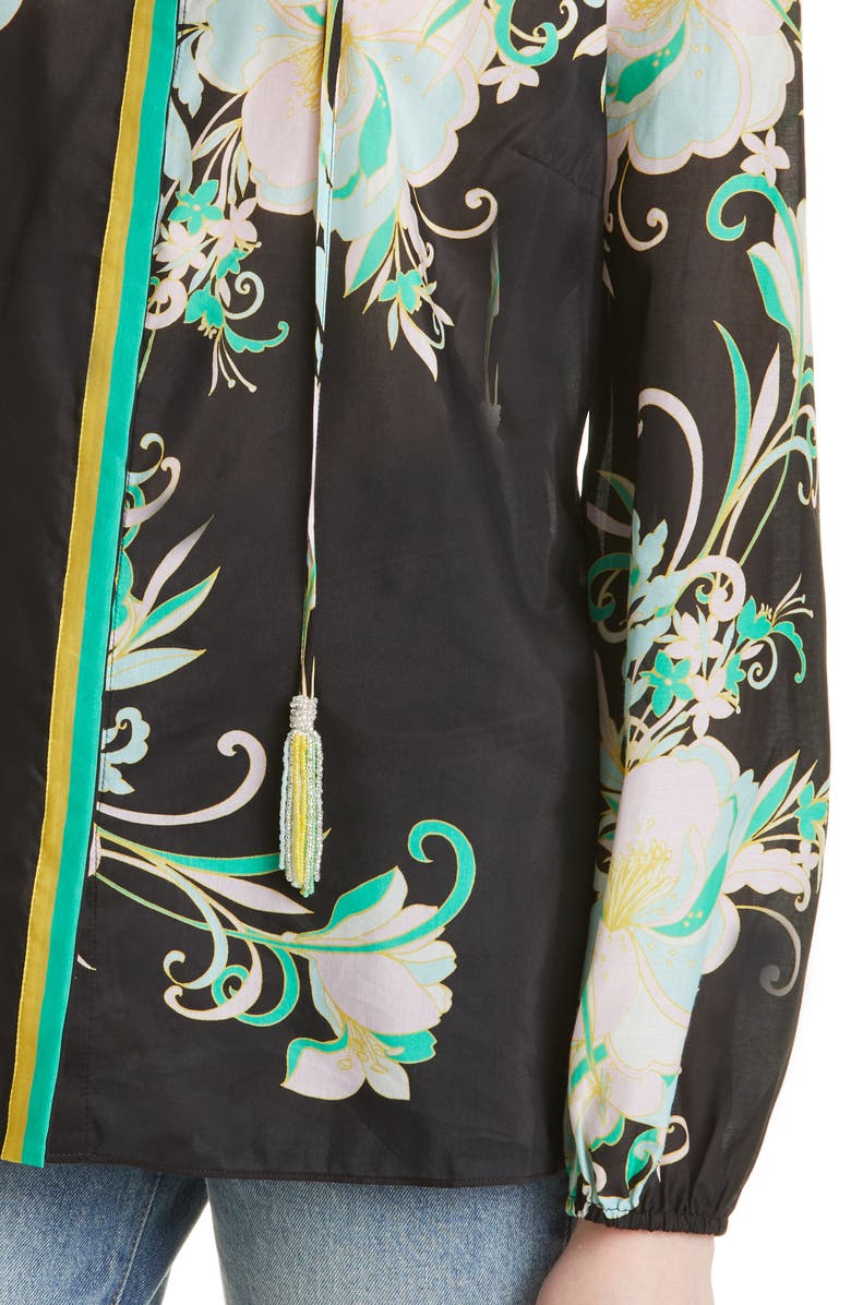 KOBI HALPERIN Christine Floral Tie Neck Cotton & Silk Blouse, Alternate, color, 