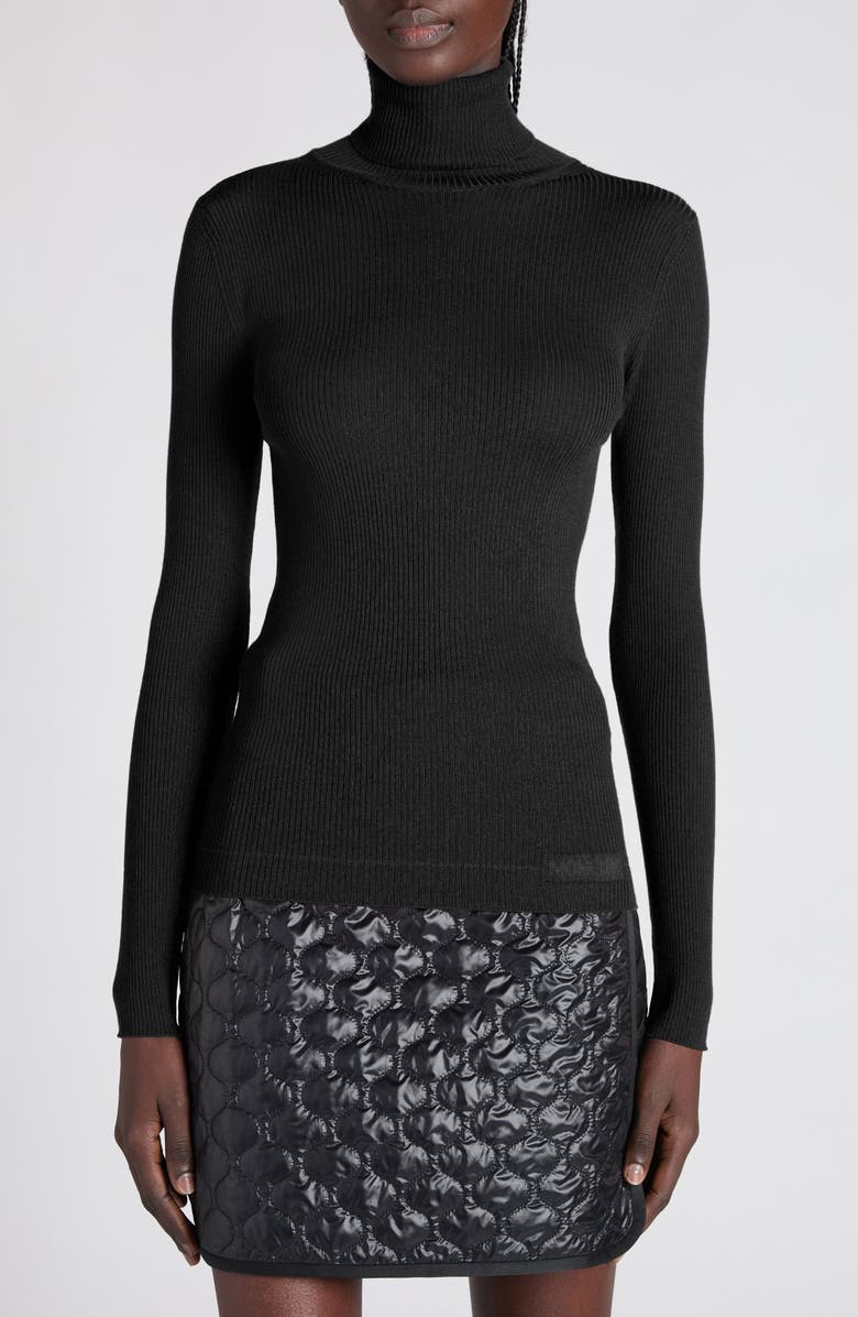 Moncler Virgin Wool Turtleneck Sweater, Main, color, Black