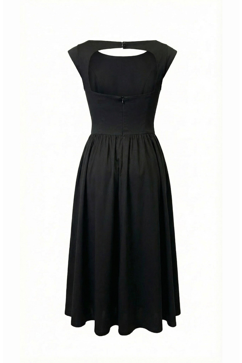 Open Back Cap Sleeve Midi Dress, Alternate, color, Black