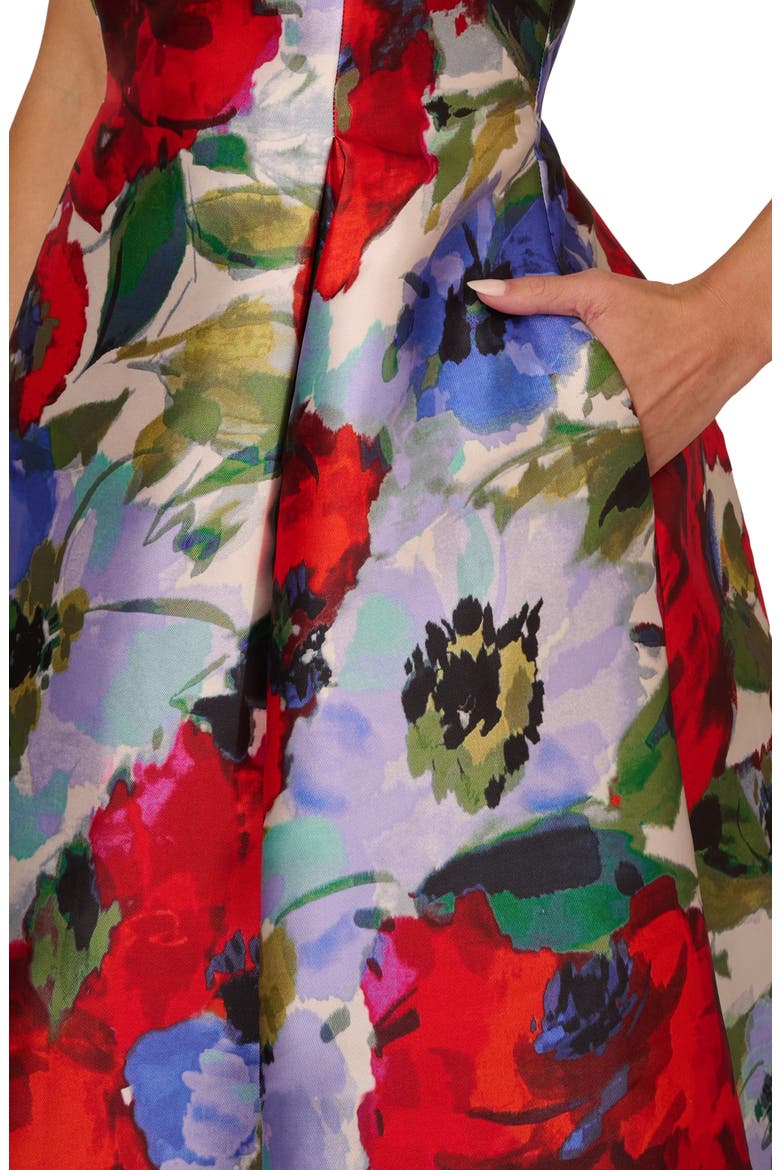 Floral Mikado Cocktail Dress, Alternate, color, IVORY/ RED MULTI