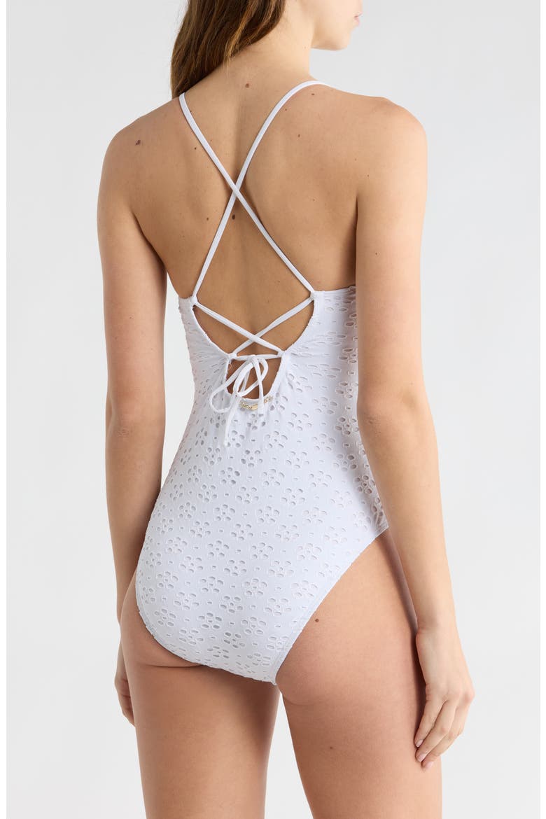 Eyelet Cutout One-Piece Swimsuit, Alternate, color, WHITE
