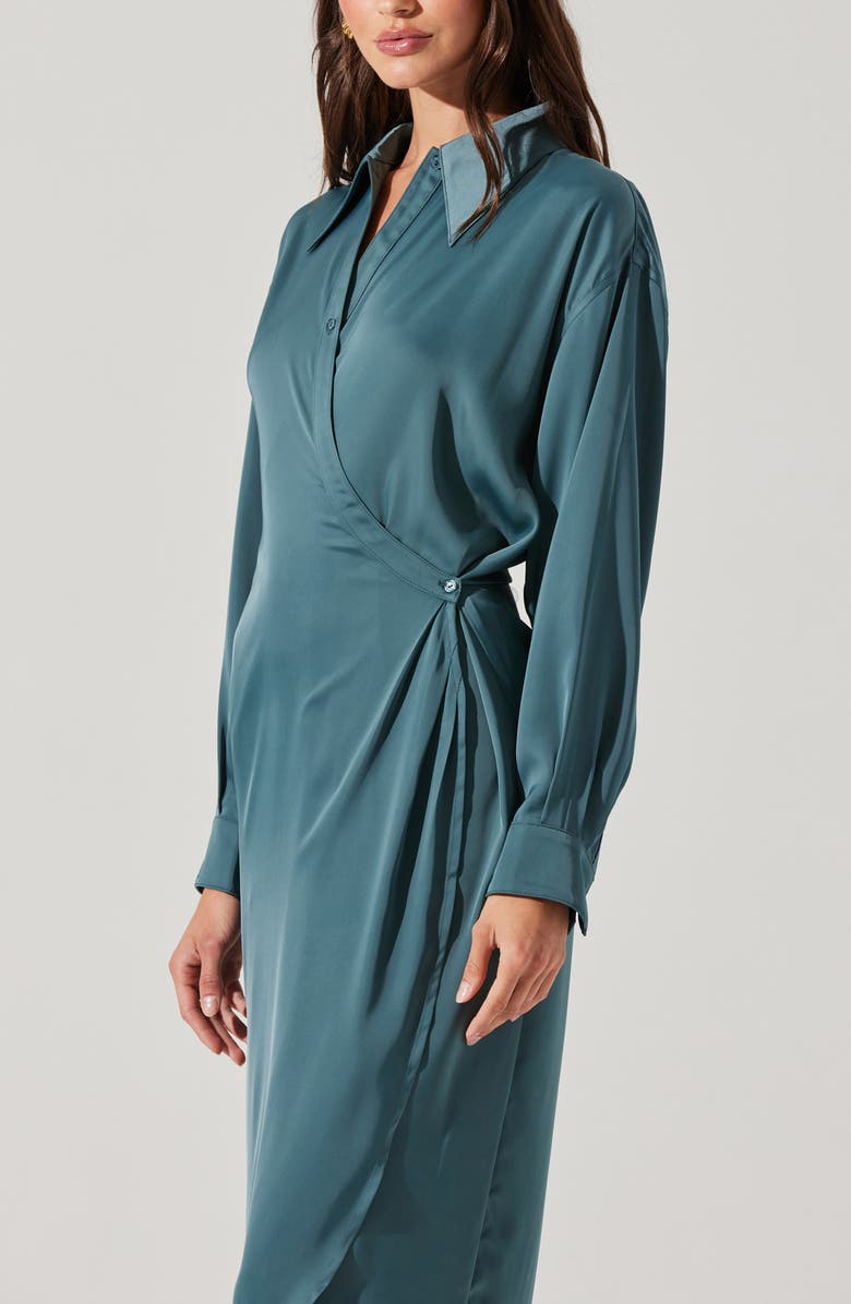 ASTR the Label Ira Long Sleeve Satin Shirtdress, Alternate, color, Dark Sage