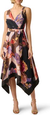 Adrianna Papell Print Handkerchief Midi Dress