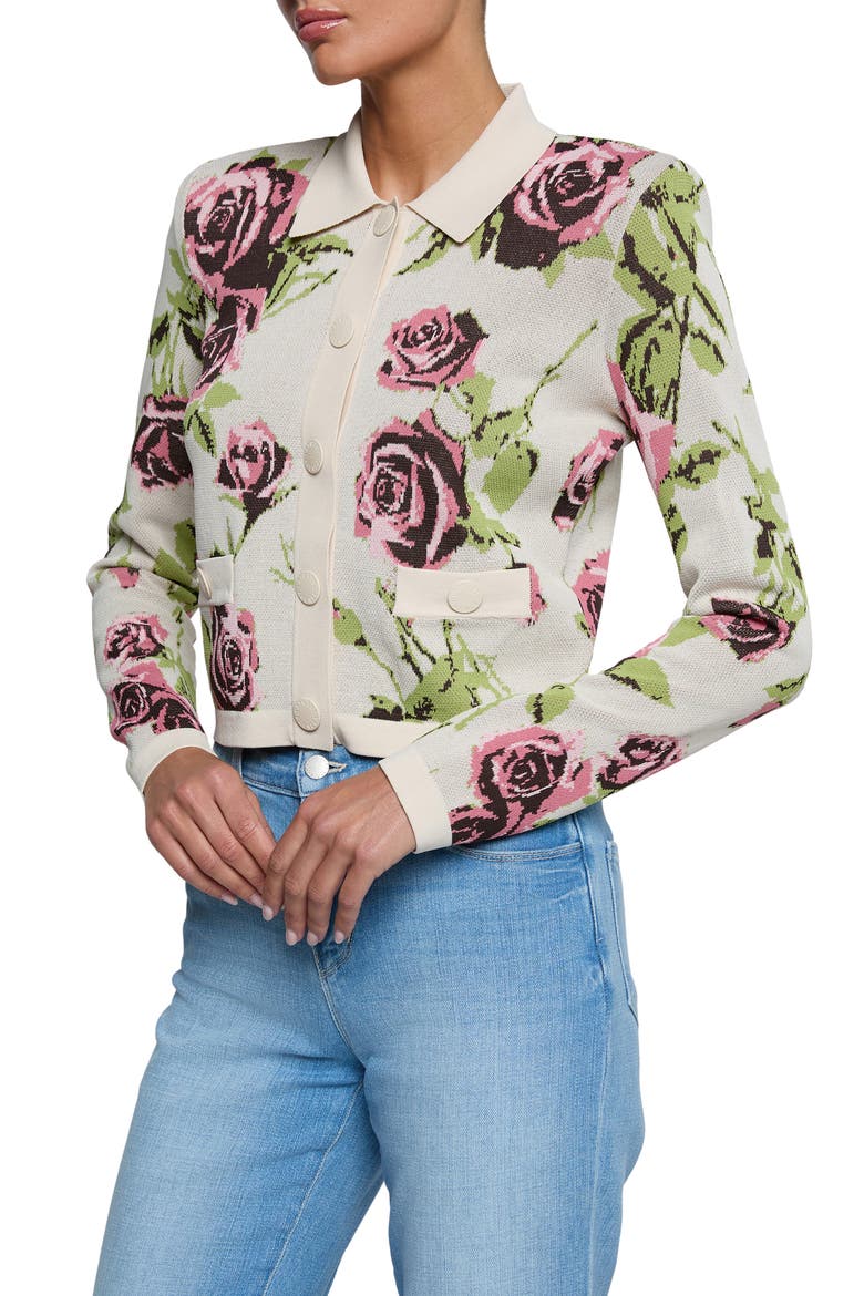 Osiris Jacquard Knit Jacket, Alternate, color, ECRU/ ROMANTIC ROSE