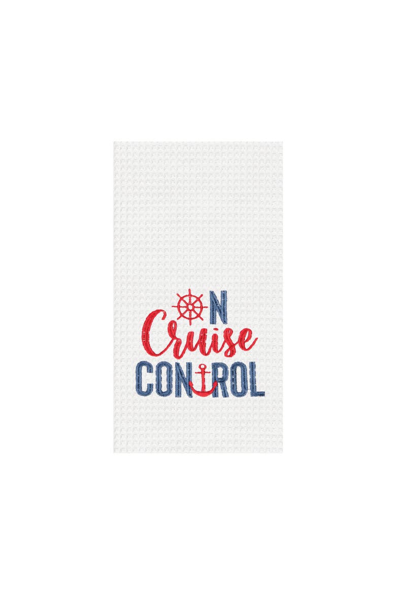 On Cruise Control Embroidered & Waffle Weave Kitchen Dishtowel, Main, color, White