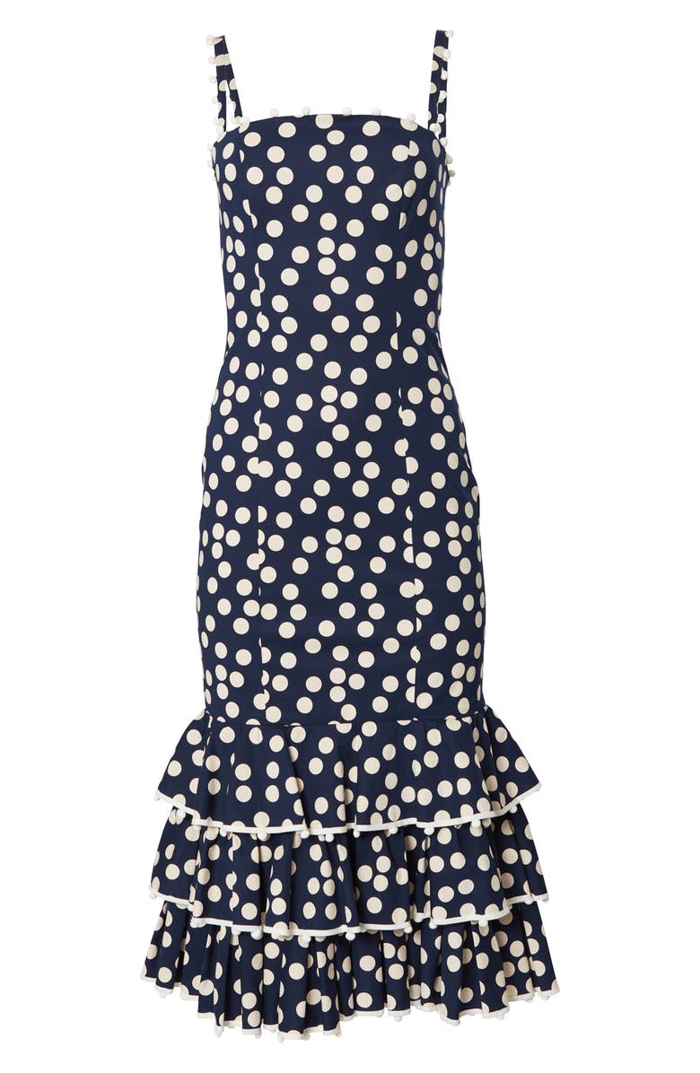 Carolina Herrera Polka Dot Tiered Ruffle Stretch Cotton Dress, Alternate, color, 
