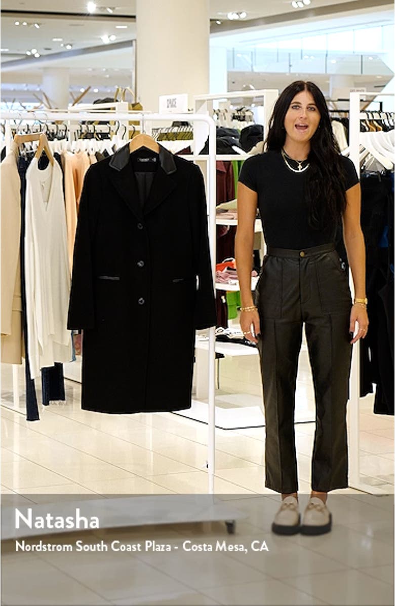 Faux Leather Trim Wool Blend Coat, sales video thumbnail