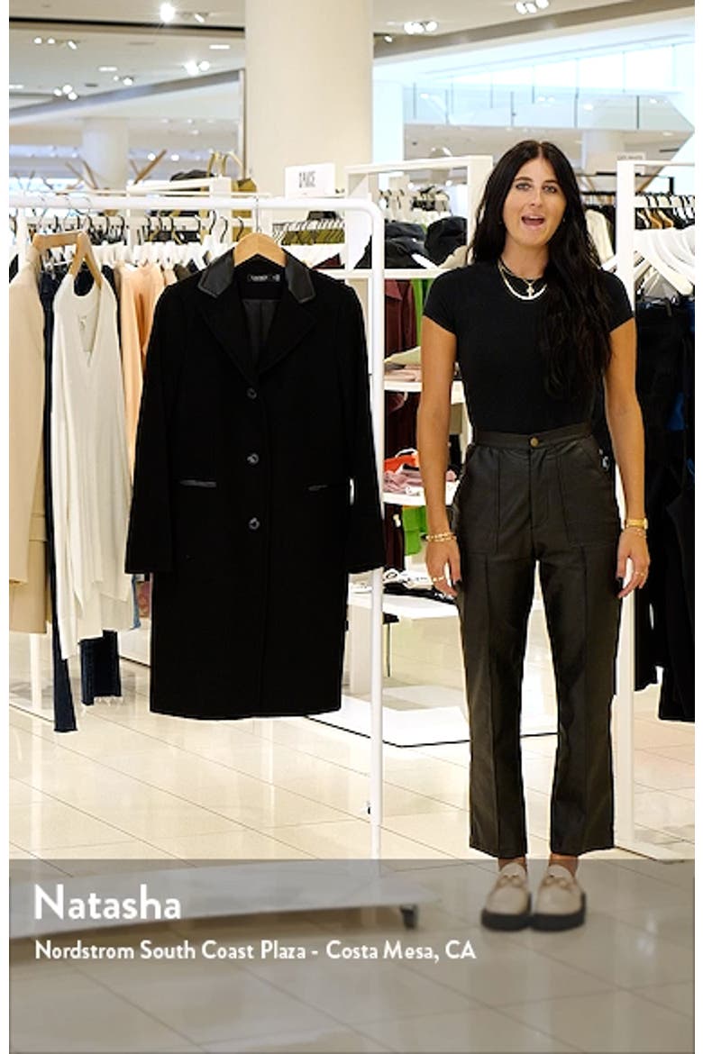 Faux Leather Trim Wool Blend Coat video