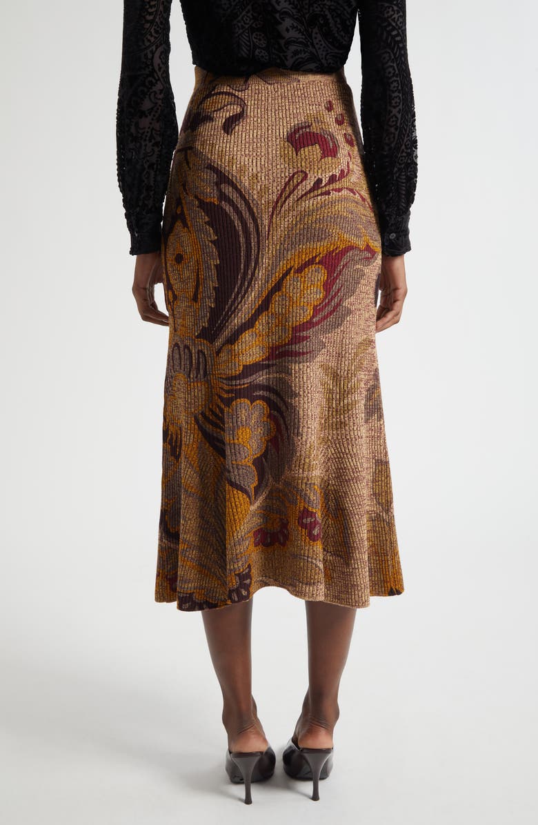 Etro Paisley Rib Wool Trumpet Skirt, Alternate, color, Beige Multi