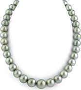 The Pearl Source 9-11.2mm Peacock Tahitian South Sea Pearl Necklace - PSL Certified