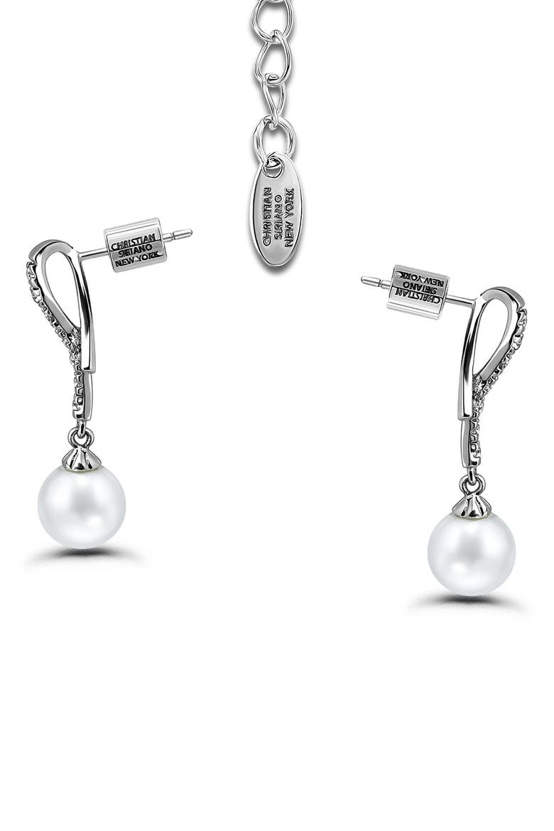 Cubic Zirconia & Faux Pearl Ribbon Earrings & Necklace Set, Alternate, color, SILVER