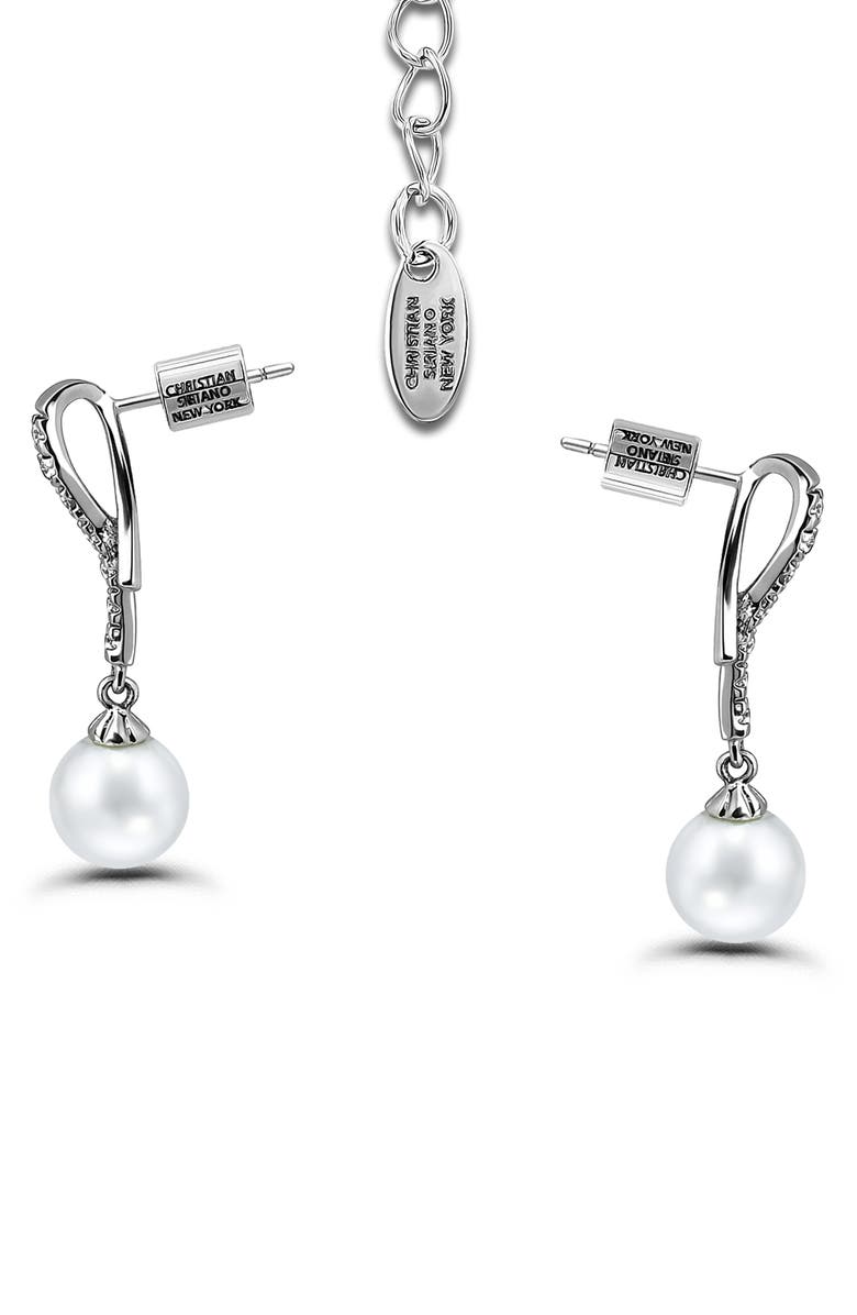 Christian Siriano New York Cubic Zirconia & Faux Pearl Ribbon Earrings & Necklace Set, Alternate, color, Silver