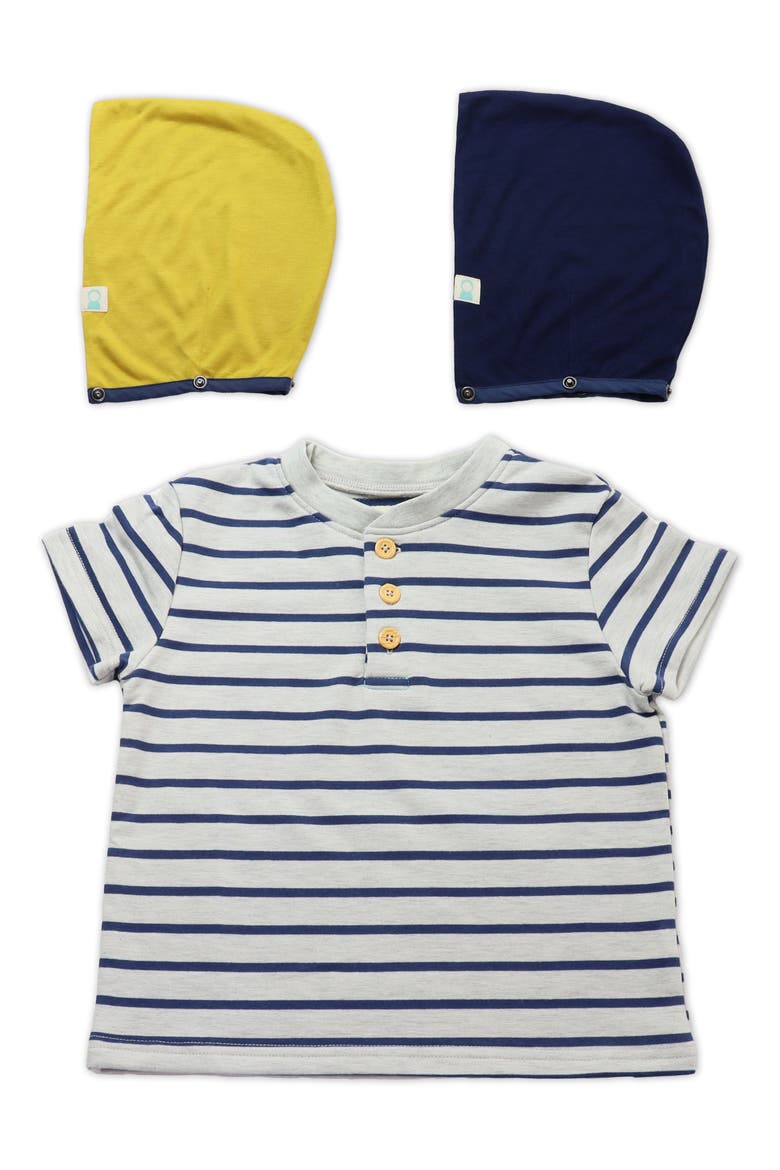 Stripe Short Sleeve Henley & Two Hoods Set, Alternate, color, BLUE AND HEATHER GREY STRIPE