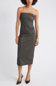 Open Edit Plaid Strapless Dress