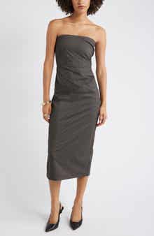 Open Edit Plaid Strapless Dress