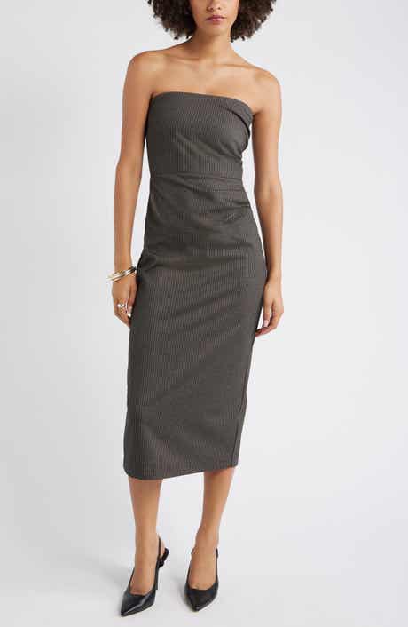 Open Edit Plaid Strapless Dress