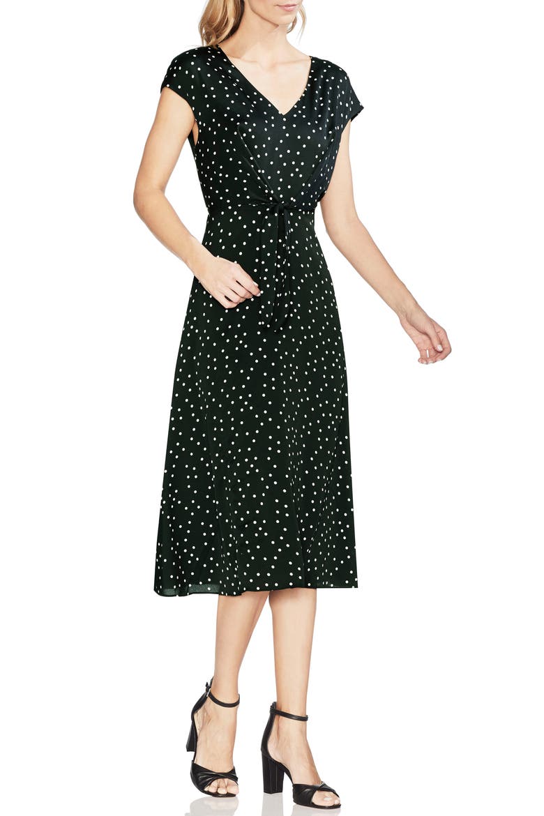 Polka Dot Midi Dress, Main, color, RICH BLACK