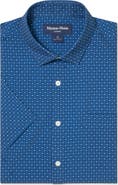Mizzen+Main Leeward Trim Fit Navy Medallion Print Short Sleeve Button-Up Shirt
