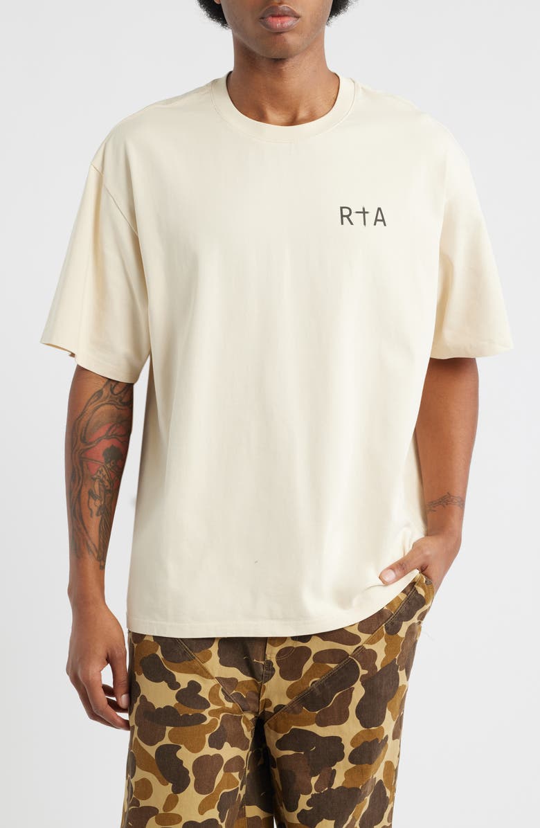 RtA Colin Oversize Logo Graphic T-Shirt, Main, color, Tan