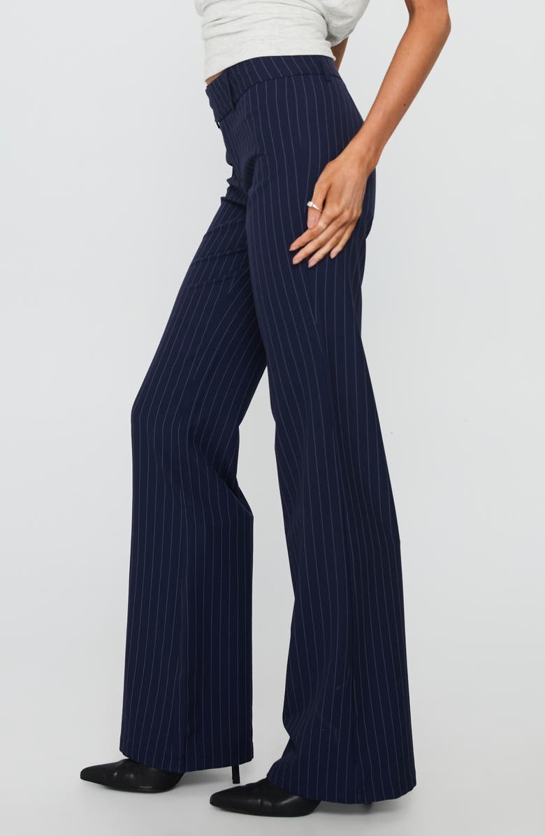 Princess Polly Kinkirk Pinstripe Low Rise Flare Pants, Alternate, color, Navy Pinstripe