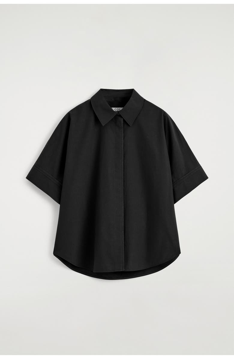 COS Oversized Short-sleeved Cotton Shirt, Alternate, color, Black