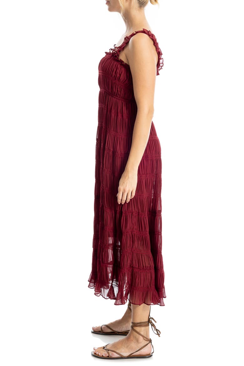 Ruffle Shirred Georgette Midi Dress, Alternate, color, CABERNET