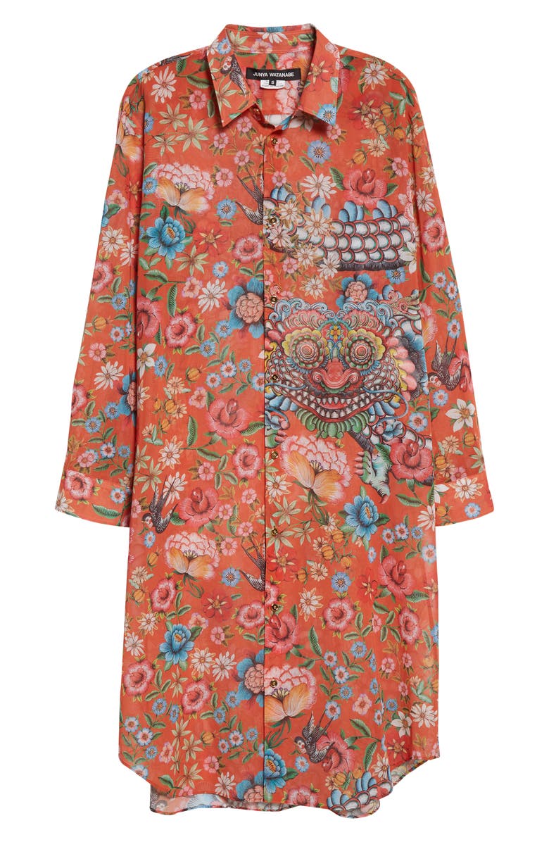 Junya Watanabe Print Long Sleeve Cotton Voile Shirtdress, Alternate, color,